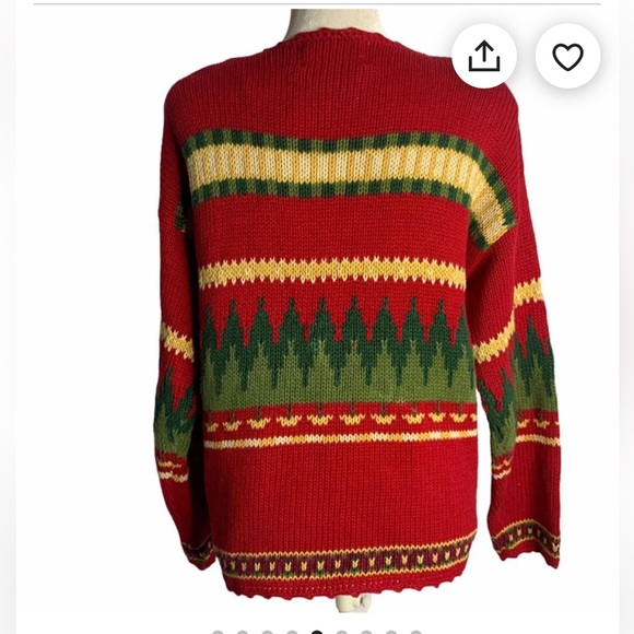 Very Pretty Christmas Sweater Medium, Red with Christmas trees and gifts. - Picture 3 of 10